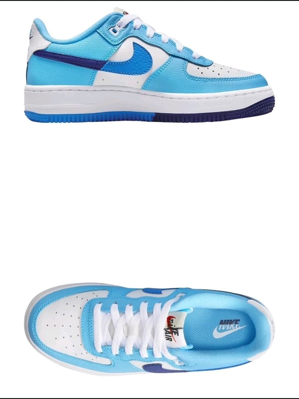 Nike BIG Kids' AIR FORCE 1 LV8 2 (GS) Low-Top Sneakers in Light Blue and White